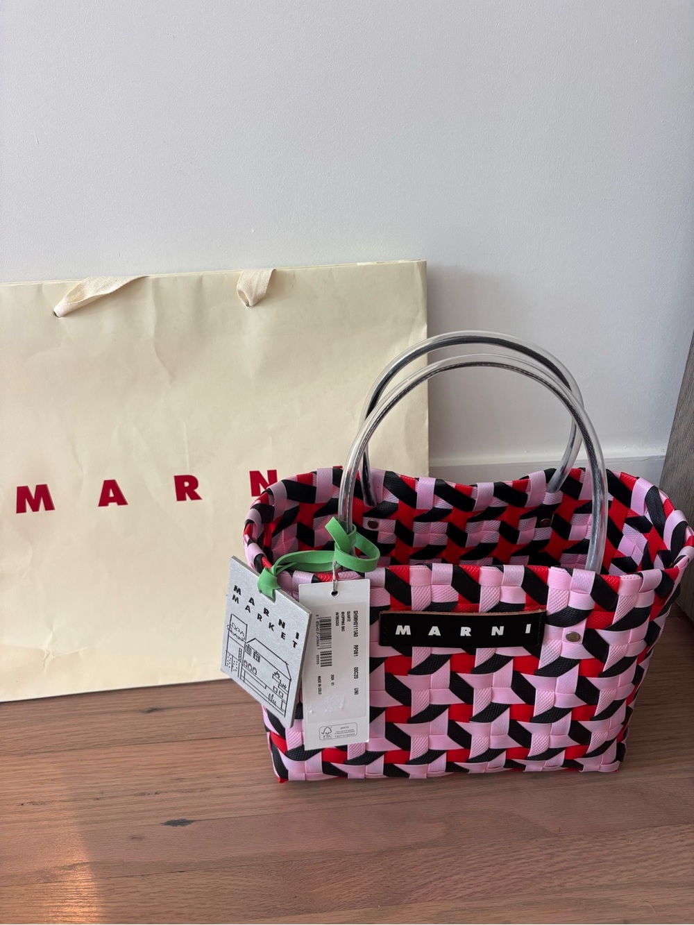 Marni Pink, Red & Black Interlaced Tote